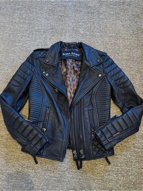 Boda Skins Black Quilted Leather Biker Jacket